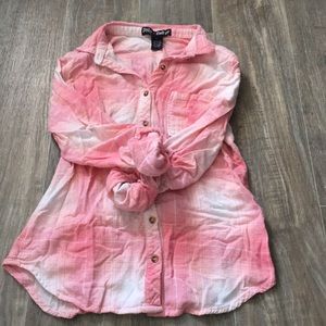 pink and white long sleeve plaid shirt